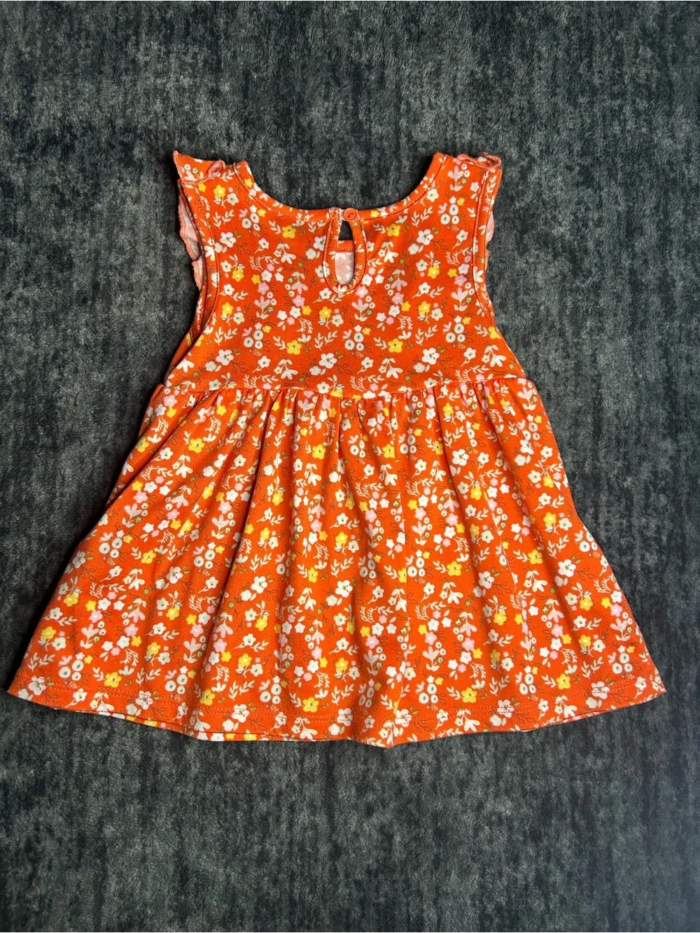 Toddler Orange Floral Ruffle Sleeve Dress